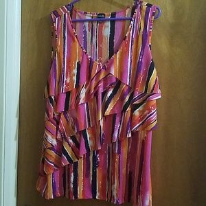 Brightly Multi-Colored Ruffle Tank Blouse